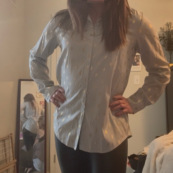 Mazik blue and gold polka dot button down - Picture 8 of 10